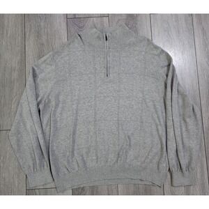 Van Heusen Quarter Zip Sweater Mens XXL Grey Windowpane Knit Pullover
